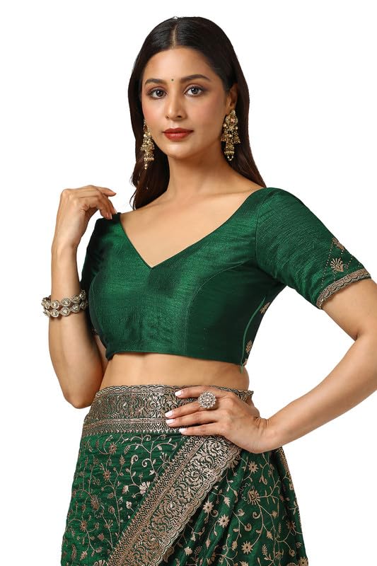Soch Womens Green Tussar Embroidered Saree With Stone Work