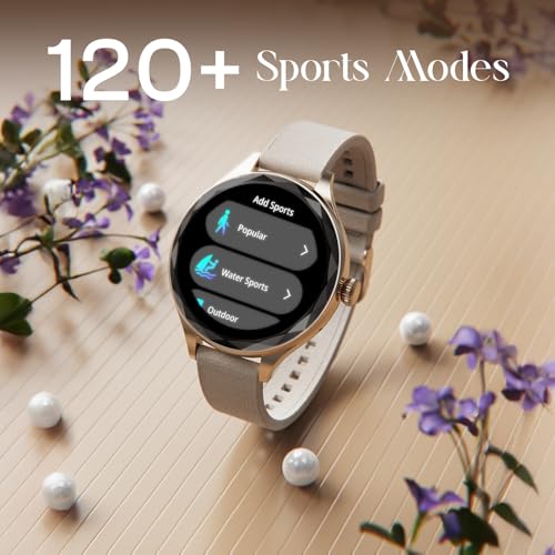 Fire-Boltt Phoenix Aura Women Smart Watch with 1.26” Diamond-Cut HD Display, Rotating Crown, Wireless Charging, Bluetooth Calling, Voice Assistant, 120+ Sports Modes - Latte Brown