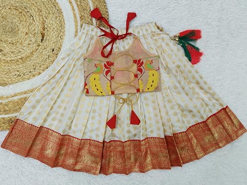 COMRATE Girl’s Jacquard Readymade Pattu Pavadai Red Lehenga Choli 18-24 Months