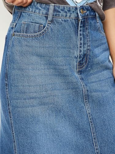 Max Women Washed Denim Skirt (Blue_34)