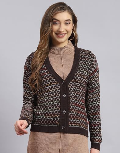 Monte Carlo Womens Woolen Blend Self Design Sweater (1239713Vn-1-38, Coffee, L)