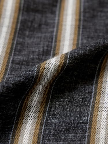 The Souled Store Striped Shirt: Mercury Men and Boys Long Sleeve Spread Collar Charcoal Grey Striped Cotton Blend Lightweight Easy to Style Everyday Office Wear Relaxed Shirt