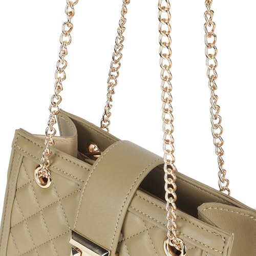 Fastrack Olive SnapLock Shoulder Bag | Quilted Faux-Leather Women’s Handbag | Shoulder Bag with Chain Strap & Dual Closure