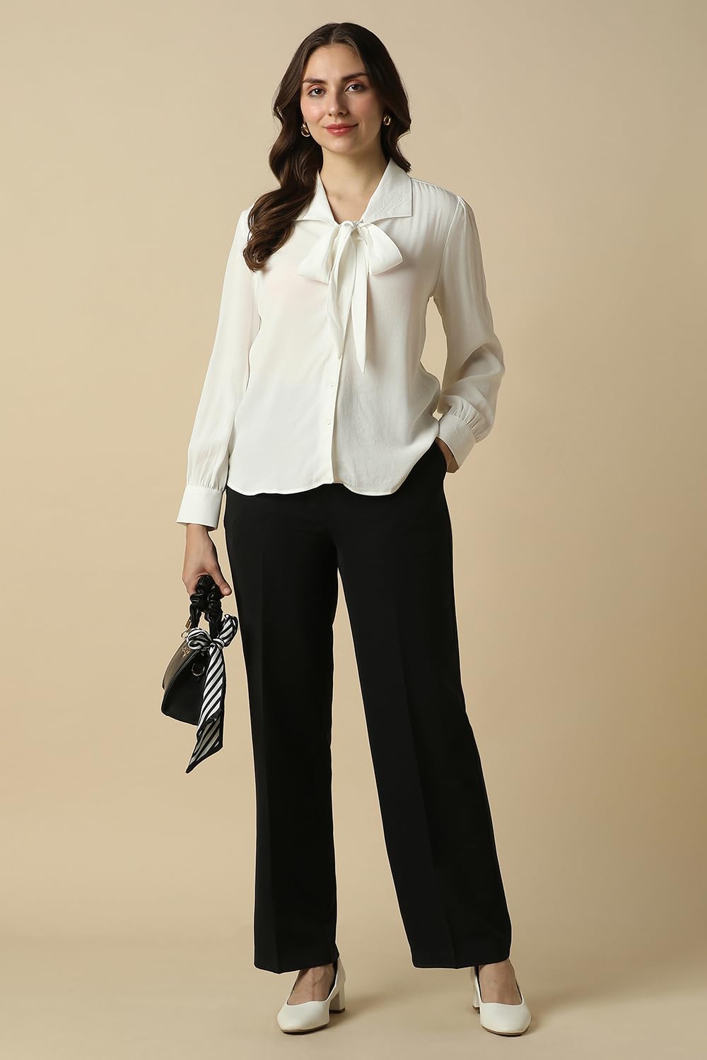 Women White Solid Long Sleeves Shirt
