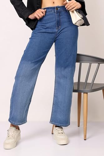 London Hills Women High Waist Wide Leg Jeans | Ombre Blue Denim | Loose Fit | Full Length Casual Jeans