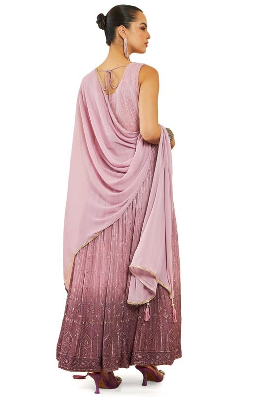 Soch Womens Pink Ombre Georgette Gown With Embroidery And Embellishments