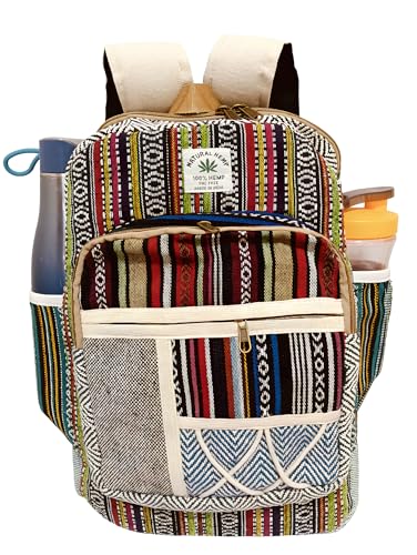 Kedar Kripa Hemp Pitthu Travel Bag Natural Hemp Material, Multicolor Striped Pattern, 3 Pocket Zipper Washable Bag For Man Woman And Boys Girls | Collage Bag Size H15 X L10 X W5 Inches