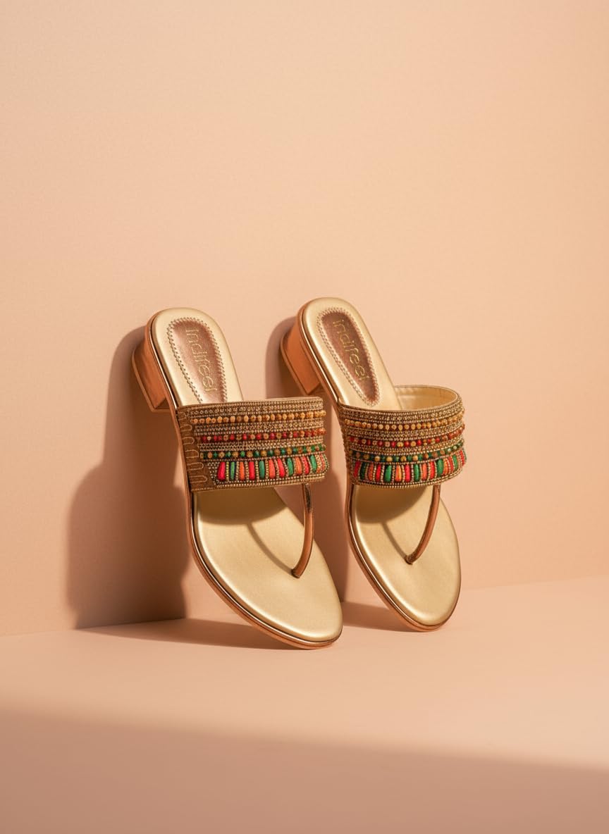 Indifeet - sandals for women, ladies latest heels, women's stylish heel, woman best party sandal, fancy ethnic wedding footwear, best traditional fashion chappal, gold