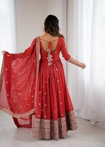 MANNAT MAKERS Designer Anarkali Gown for Women | Complete Anarkali Kurti Set for Women Ethnic Outfit (in, Alpha, 2XL, NKB-25 RED)