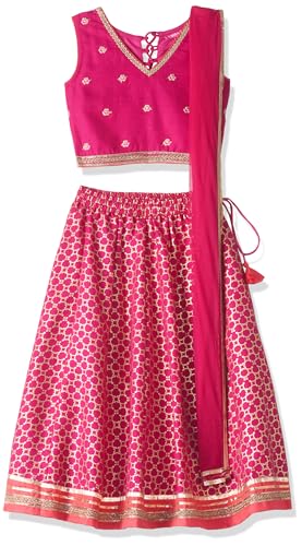 Biba Girl's Polyester Lehenga Set (KWFNFES6388OSS25FUS_Fuchsia_6-7 Year)