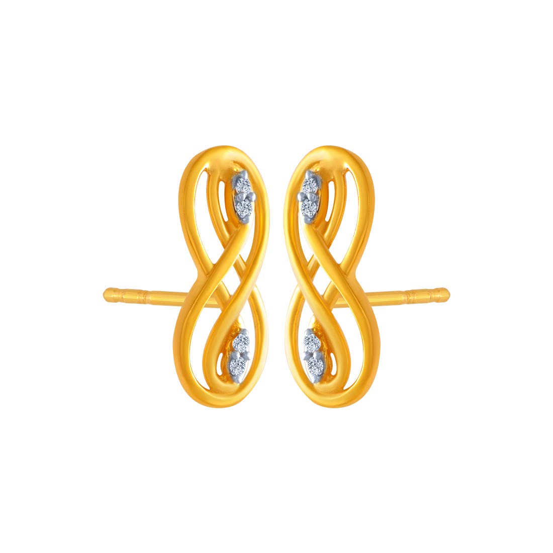 P.C. Chandra Jewellers 14k (585) Yellow Gold and American Diamond Stud Earrings for Women - 0.846 Grams