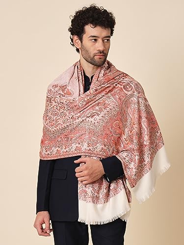 Zamour Faux Pashmina Soft Jamawar Woven Shawl for Men (Off White)