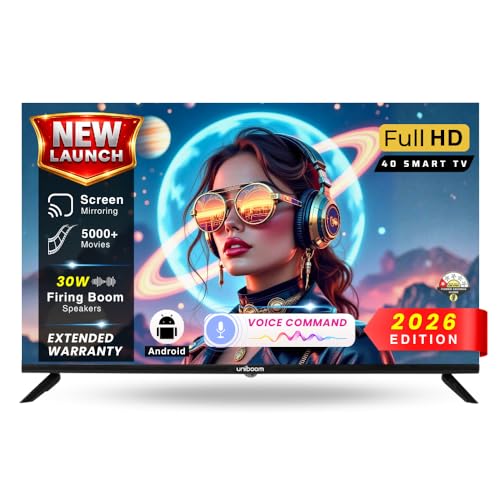 Uniboom_Optima Series102 cm (40 inch)HD Smart LED TV | Android TV with Voice Command App |5000+ Free Movies |30W Sonic Boom Speakers| 500+ Certified Apps |Mobile Remote |Mobile Screen Cast 40S-ULT-AED