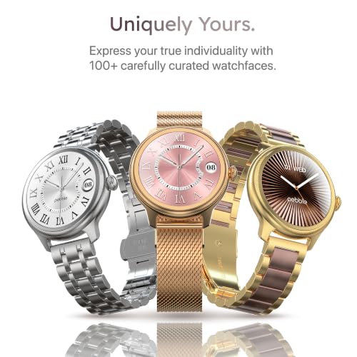 Pebble Opal Newly Launched Smart Watch for Women | Super AMOLED, Classic Design, Glossy Metallic Finish, Stainless Steel Strap, 100+ Watch Faces, Cycle & Sleep Tracking | Imperial Gold