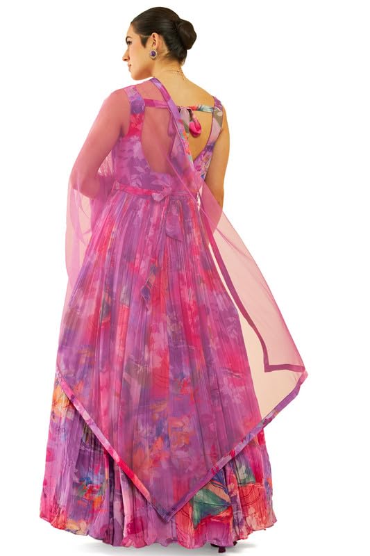 Soch Womens Purple Crepe Floral Printed Ethnic Gown with Dupatta