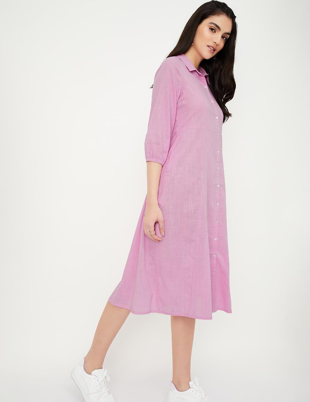 Max Women Solid Shirt Dress (MDDRS41006LAVENDER)_S
