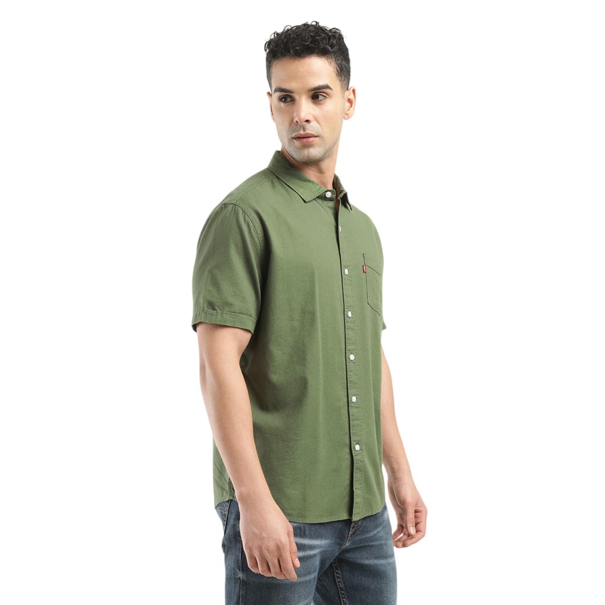 Levi's Men's Solid Slim Fit Shirt (32908-0341_Green