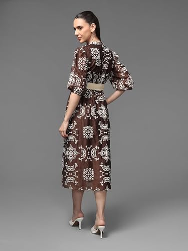 Kazo Cabo Midi Dress with Belt (Brown_XL)