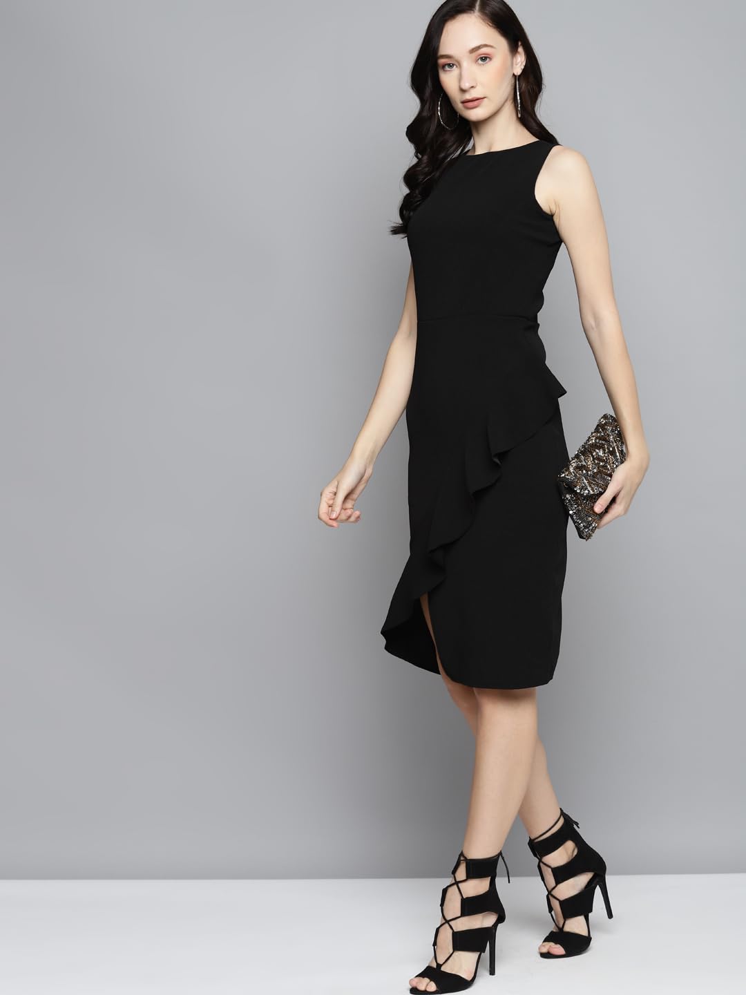 SASSAFRAS Black One Side Frill Bodycon