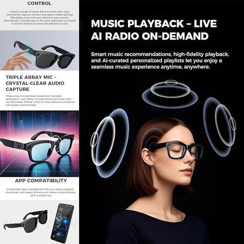 Futopia AIVIS-M AI Smart Glasses|8MP Camera|IP67 Waterproof Black Frame|Photochromic Lenses|32GB Memory|Photo & Video|AntiShake Photography ChatGPT AI|Real-time multilingual Translation|Built in WiFi