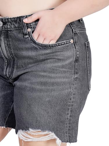 Plus Size Women REGULAR FIT Denim Shorts( Bermuda )- Length 17.5" inch- MID RISE-NON-STRETCH- Rugged - Faded Blackish Grey color- Waist Size (L)32 to (3XL)38 inch (IN, Alpha, XL, Faded Blackish Grey)