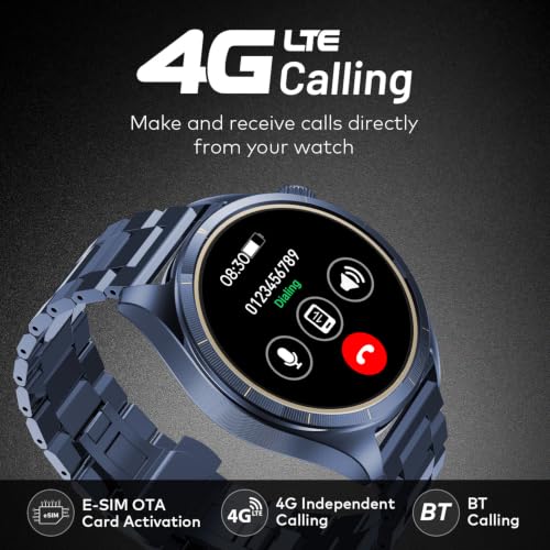 Itel Blink Pro Unisex E-sim Smartwatch with 4G LTE/BT Calling, 1.5" Amoled Dispaly, Built-in GPS, 100+ Sports Modes, IP68 Water Resistance, Metal Strap, Upto 9 Days Battery Life, Blue