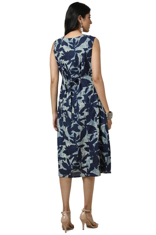 Soch Womens Indigo Cotton Slub Abstract Print Dress