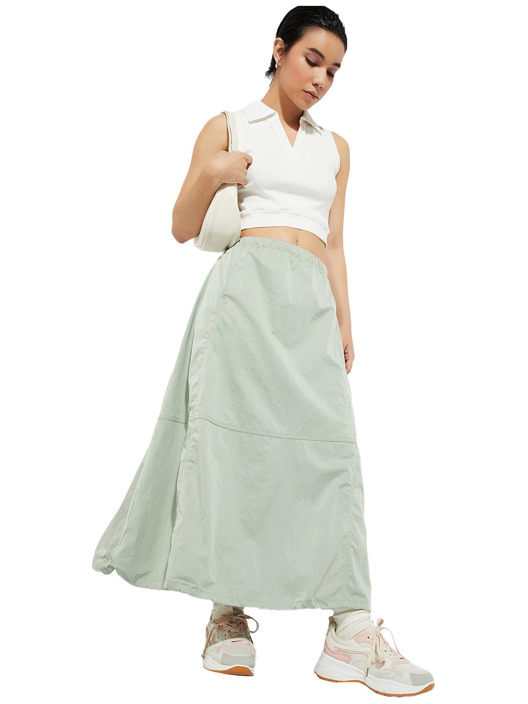 Max URB_N Women Solid Maxi Skirt (Sage_L)
