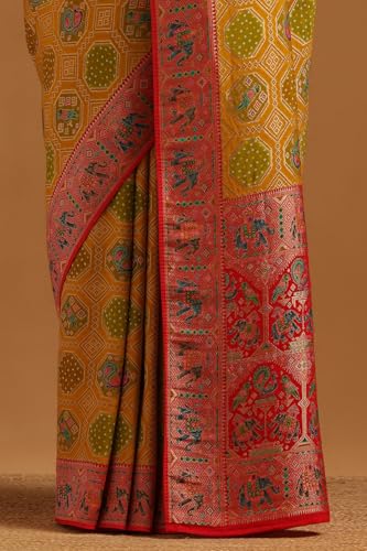 Soch Womens Mustard Georgette Bird Motifs Saree With Zari Woven