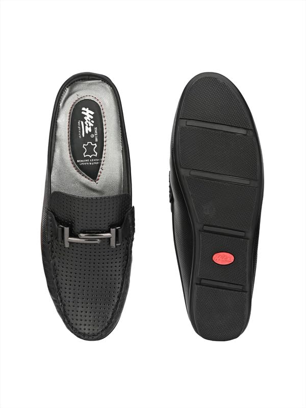 HITZ Genuine Leather Casual Loafers with Slip On Fastening - UK 8 Black