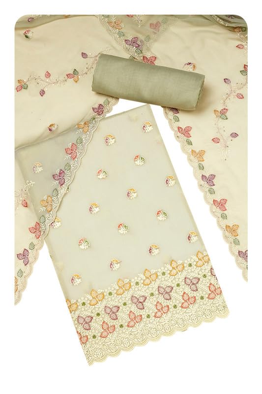 Soch Womens Olive Crinkle Chiffon Embroidered Unstitch Dress Material With Sequins