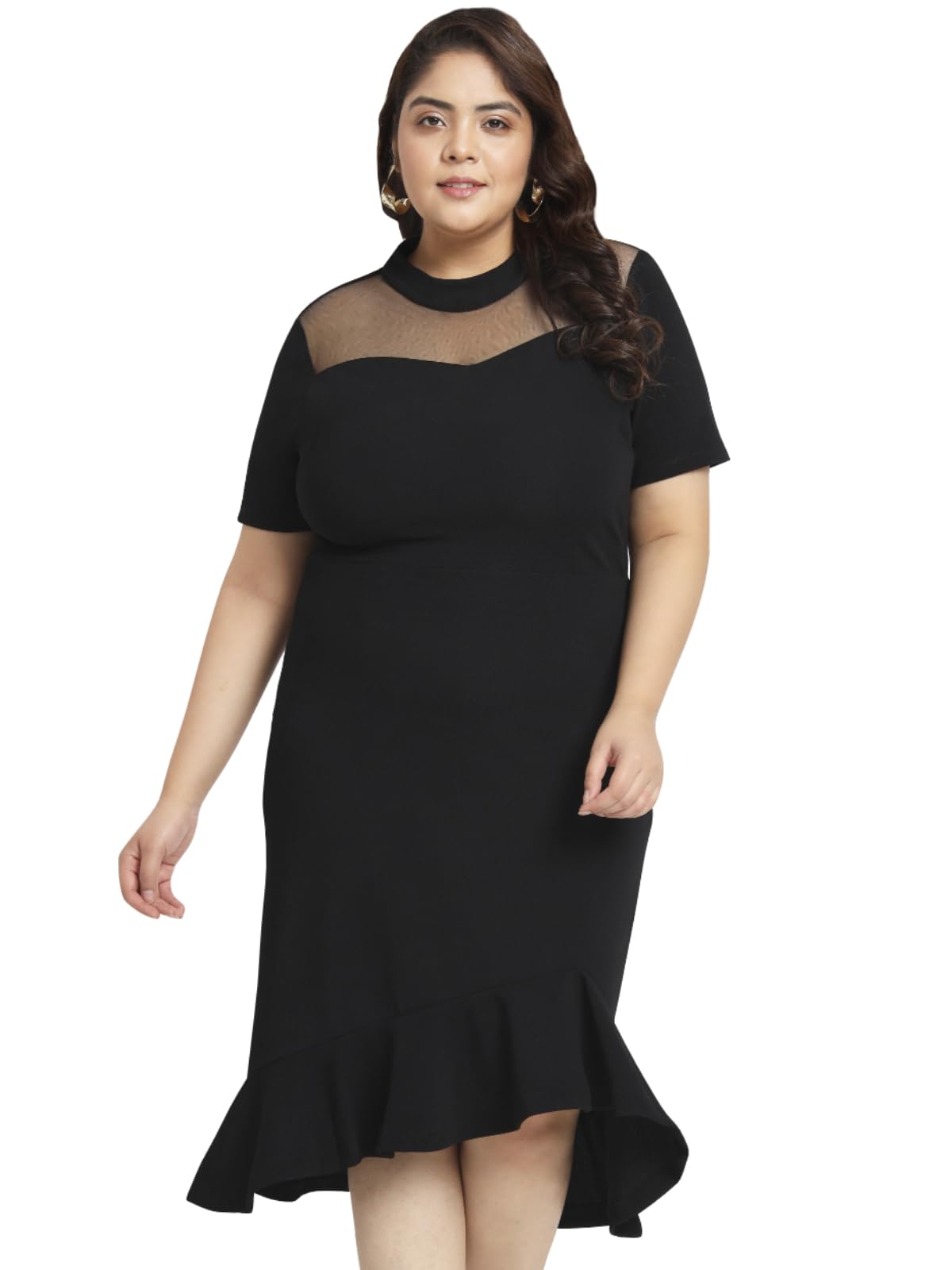 wild U Women Plus Size Bodycon Dress | Stretchable Fabric | Half Sleeve | Western Stylish (Black, Size : 4XL)
