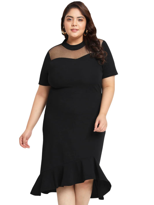 wild U Women Plus Size Bodycon Dress | Stretchable Fabric | Half Sleeve | Western Stylish (Black, Size : 4XL)