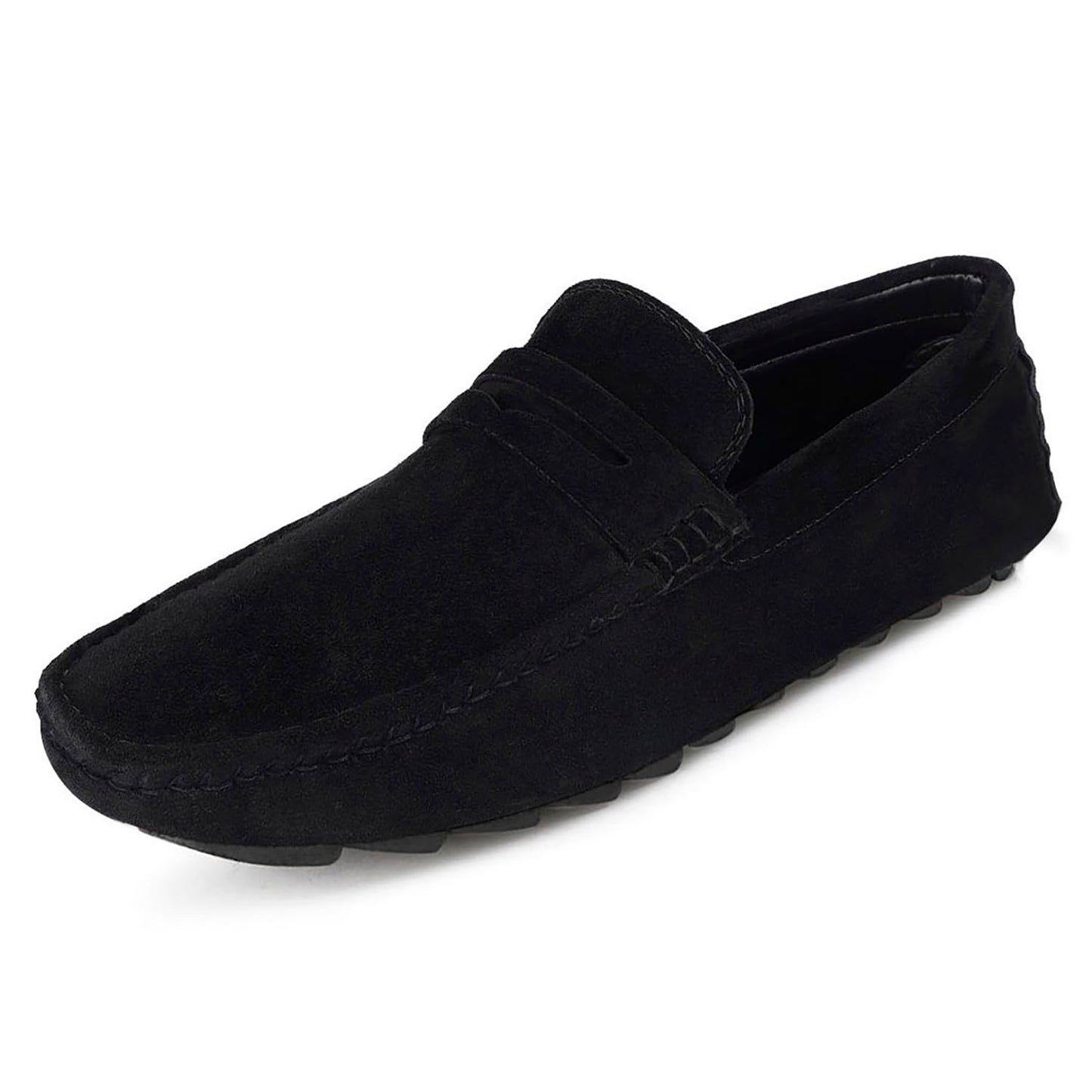 LOUIS STITCH Men's Obsidian Black Demesure Unerobe Italian Suede Leather Shoes Moccasin Style Handmade Loafers for Men (ITSU) (Size-9 UK)