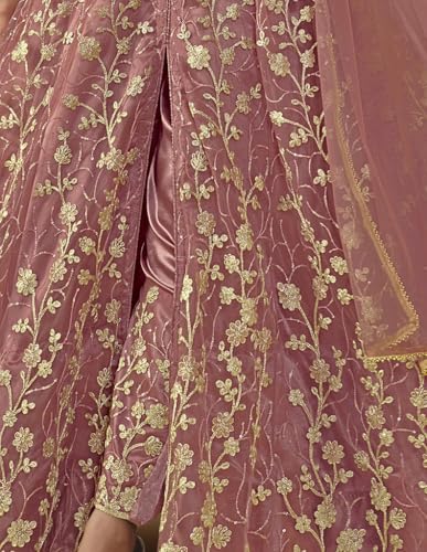 RUDRAPRAYAG Net And Santoon Embroidered Semi Stitched Anarkali Gown With DupattaFor Women
