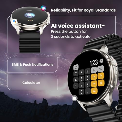 GOBOULT Newly Launched Crown R Pro Smart Watch 1.43''HD AMOLED, BT Calling, Working Crown, Zinc Alloy Frame, 600 Nits Brightness, AI Voice Assistant, SpO2 Monitoring, 120+ Sports Mode (Pure Black)