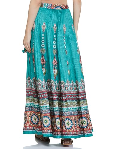 BIBA Polycotton Women Printed Flared Maxi Mix and Match(SKIRTS/T18782_Teal_L)