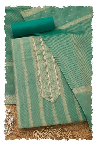 Soch Womens Green Tissue Zari Woven Unstitched Dress Material With Zari Woven