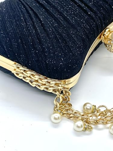 Mastyle® Pleated Clutch Handbag For Women With Double Chain Strap And Bulb Design Lock