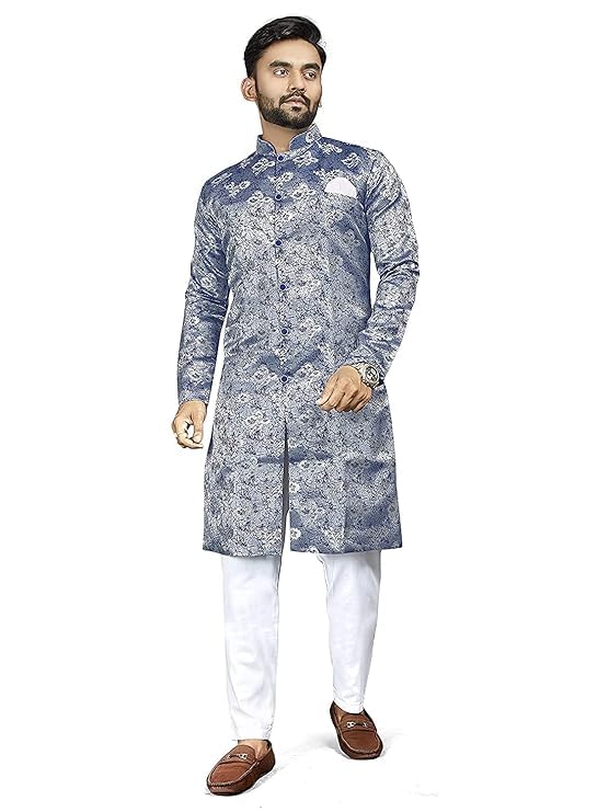 N.B.F Fashion Mens Ethnic Wear Wedding Indo Western Dreess Set (S, Blue)