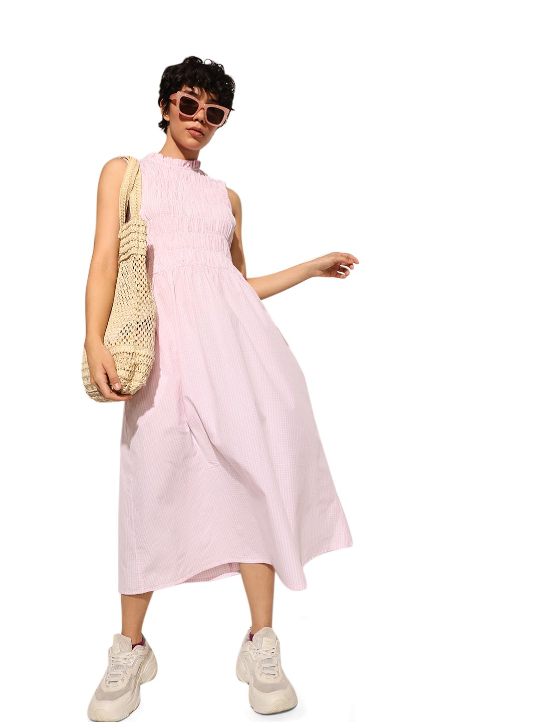 ONLY Women's Checked A-Line Midi Dress