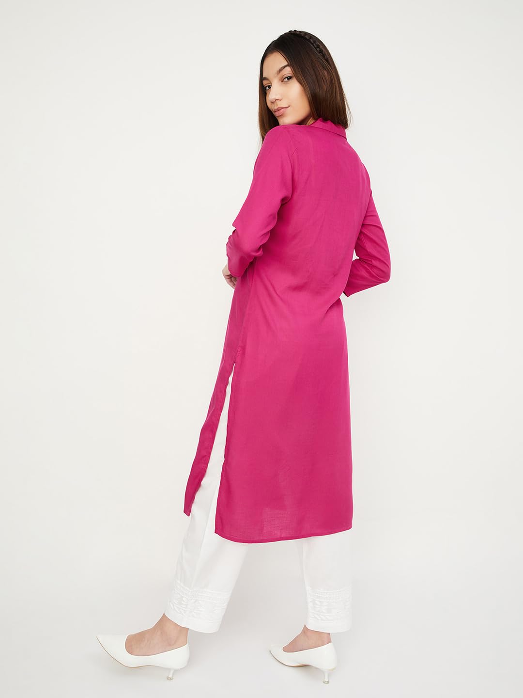 Max Women's Rayon Blend Regular Kurta (LOEKSU24MA_Fuchsia_L