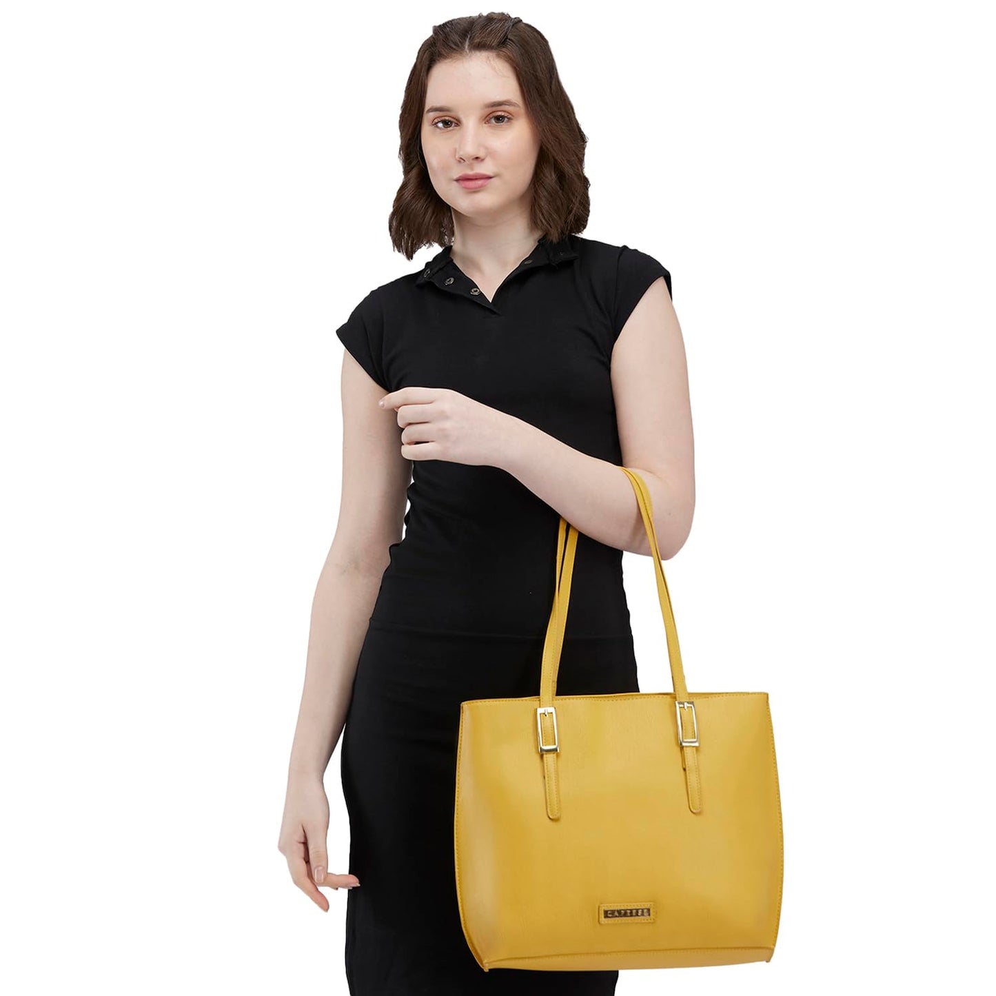 Caprese Jenny Tote Bag, Medium-Ochre | Stylish Handbag for Women | Spacious, Versatile Office & Daily Essentials Tote | Top Zip Closure