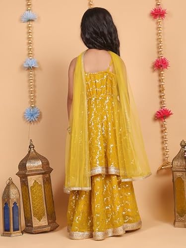 superminis Girls Georgette Sequins Embroidery Sleeveless Lehenga Choli with Net Dupatta Ethnic Wear Set (8-10 Years, Mustard)