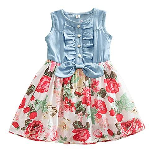 Hopscotch Girls Knee Length Casual Dresses in Blue Color for Ages (5-6 Years)