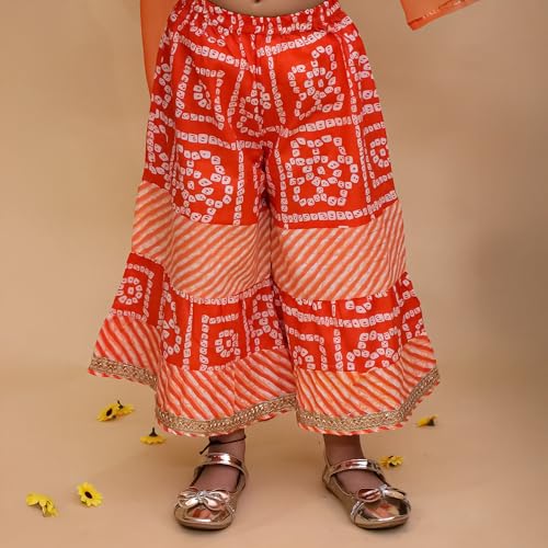 LITTLE GINNIE Cotton Kurta Sharara Set with Dupatta for Girls 1-2 Years - Ethnic Wear for Kids Girls - Orange