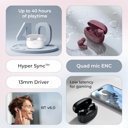 Noise Newly Launch Buds Play Truly Wireless Earbuds with 40H of Playtime, Quad Mic with ENC, Low Latency for Gaming (Up to 50 Ms), 13mm Driver, BT V6.0(Blush Pink)