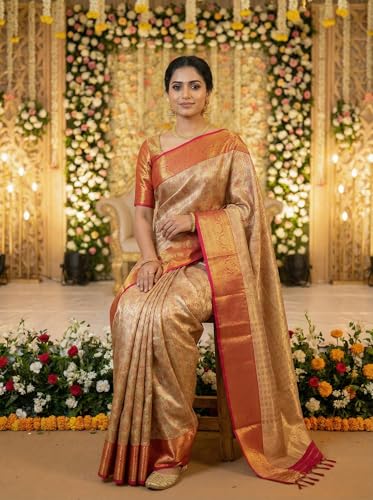 MIMOSA Women’s Maroon Art Silk Saree Woven with Zari Tissue | Kanjivaram Style Saree | Rich Pallu & Tassels | 6.2 Mtrs