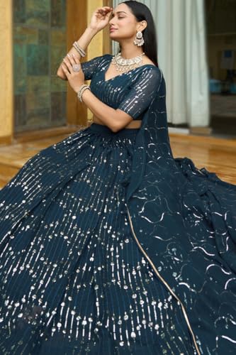 KRUNAL ENTERPRISE Embellished Semi-Stitched Lehenga Choli, Cerulean