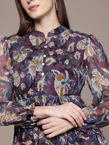 Label RITU KUMAR Burgundy Brigetta Mandarin Collar Short Dress